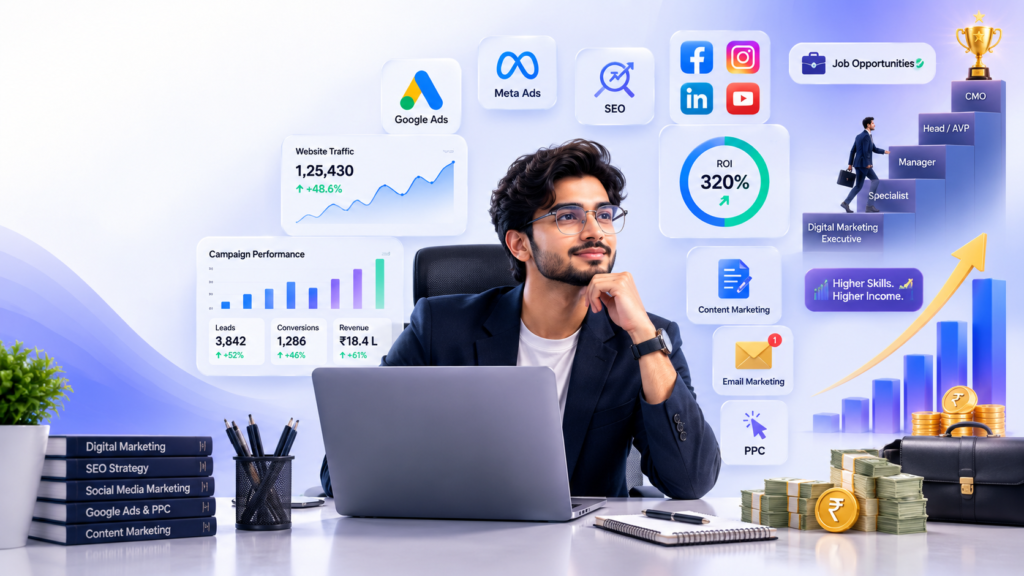 How Much Does a Digital Marketer Earn? Professional digital marketing salary guide illustration